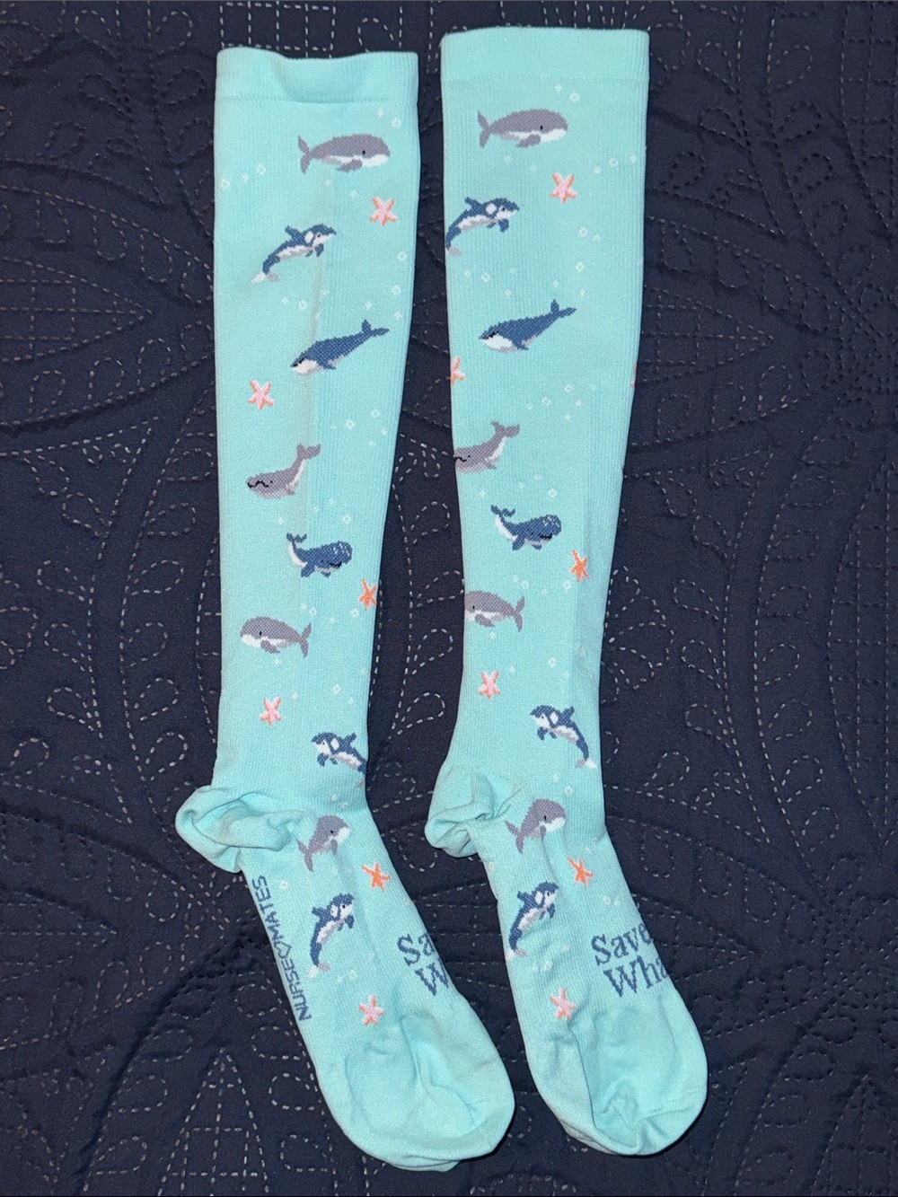Nurse Mates Blue Whale Print Tall Compression Socks
